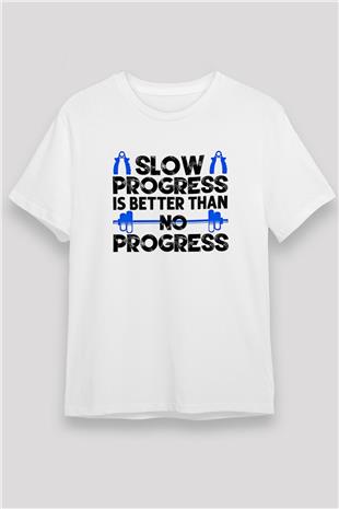 Fitness Baskılı Unisex Beyaz Tişört - Tshirt