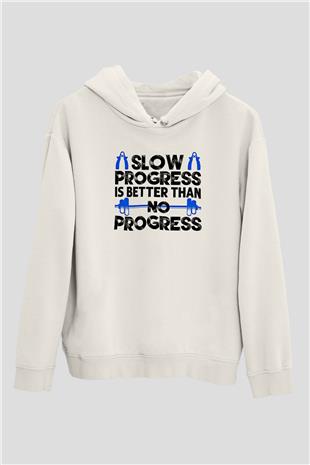 Fitness Baskılı Unisex Ekru Hoodie