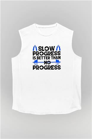 Fitness Baskılı Unisex Kolsuz Beyaz Tişört