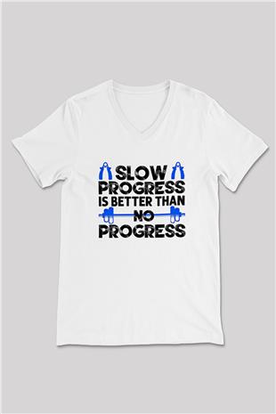 Fitness Baskılı Unisex V Yaka Tişört - Tshirt
