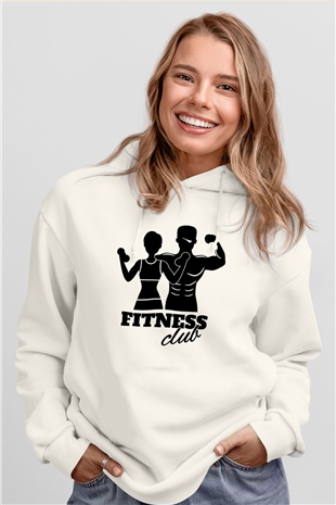 Fitness Beyaz Unisex Kapüşonlu Sweatshirt