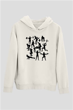 Fitness Beyaz Unisex Kapüşonlu Sweatshirt