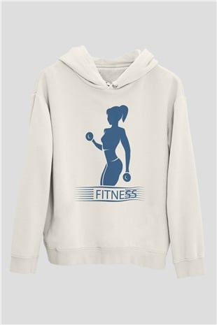 Fitness Beyaz Unisex Kapüşonlu Sweatshirt
