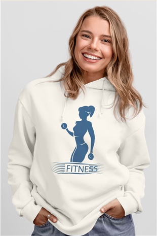 Fitness Beyaz Unisex Kapüşonlu Sweatshirt