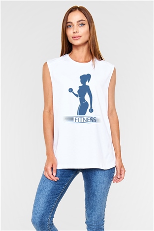 Fitness Beyaz Unisex Kolsuz Tişört