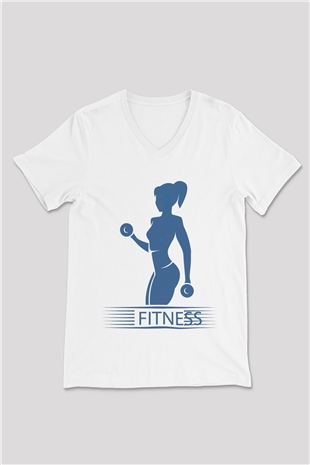 Fitness Beyaz Unisex V Yaka Tişört