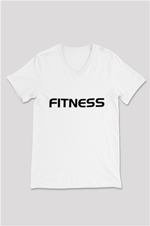 Fitness Beyaz Unisex V Yaka Tişört T-Shirt