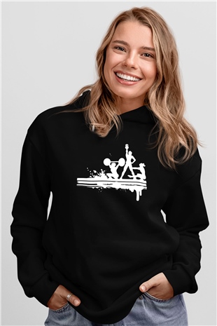Fitness Siyah Unisex Kapüşonlu Sweatshirt