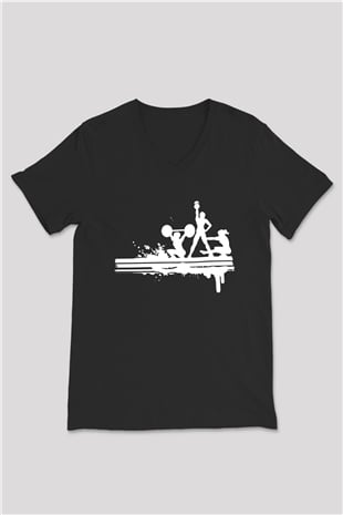 Fitness Siyah Unisex V Yaka Tişört