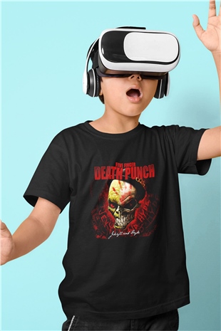 Five Finger Death Punch Baskılı Siyah Unisex Çocuk Tişört