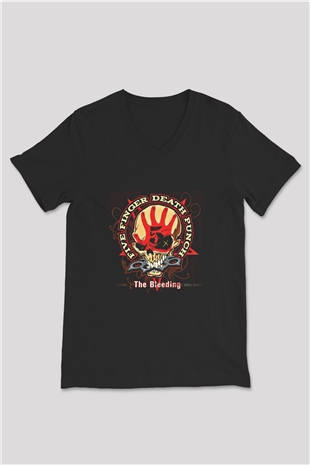 Five Finger Death Punch Baskılı Unisex Siyah V Yaka Tişört