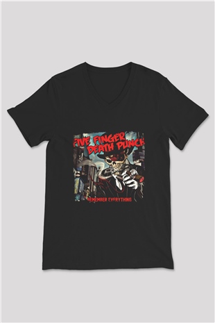 Five Finger Death Punch Baskılı Unisex Siyah V Yaka Tişört