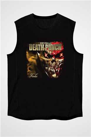 Five Finger Death Punch Baskılı Unisex Siyah Kolsuz Tişört