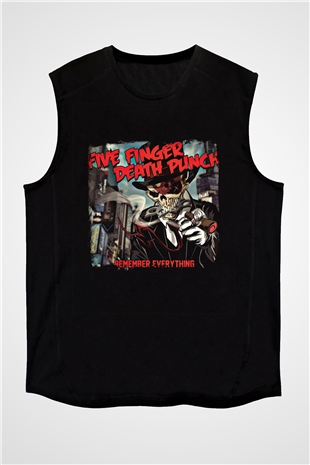 Five Finger Death Punch Baskılı Unisex Siyah Kolsuz Tişört