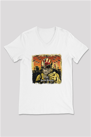 Five Finger Death Punch Baskılı Unisex Beyaz V Yaka Tişört