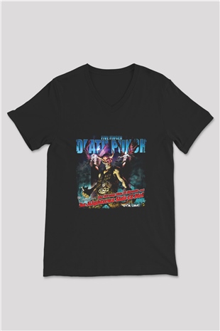 Five Finger Death Punch Baskılı Unisex Siyah V Yaka Tişört