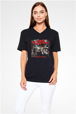 Five Finger Death Punch Baskılı Unisex Siyah V Yaka Tişört