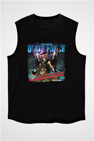 Five Finger Death Punch Baskılı Unisex Siyah Kolsuz Tişört