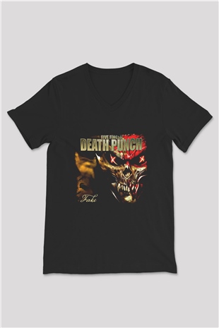 Five Finger Death Punch Baskılı Unisex Siyah V Yaka Tişört