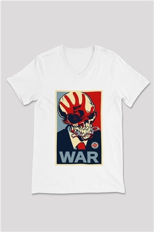 Five Finger Death Punch Beyaz Unisex V Yaka Tişört T-Shirt