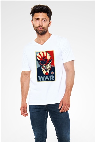 Five Finger Death Punch Beyaz Unisex V Yaka Tişört T-Shirt