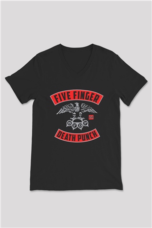 Five Finger Death Punch Siyah Unisex V Yaka Tişört T-Shirt