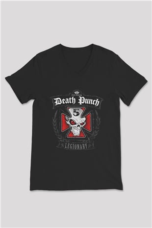 Five Finger Death Punch Siyah Unisex V Yaka Tişört T-Shirt