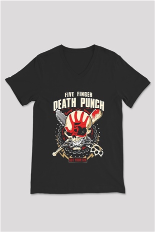 Five Finger Death Punch Siyah Unisex V Yaka Tişört T-Shirt