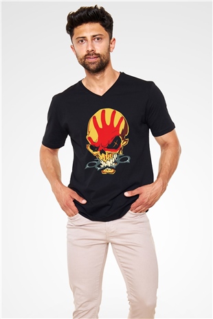 Five Finger Death Punch Siyah Unisex V Yaka Tişört T-Shirt