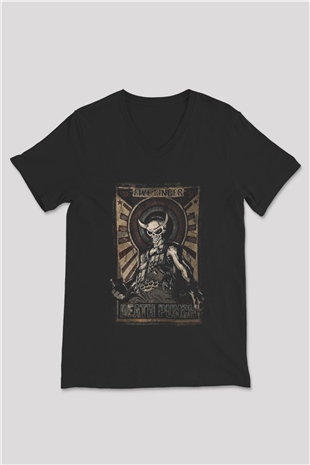 Five Finger Death Punch Siyah Unisex V Yaka Tişört T-Shirt