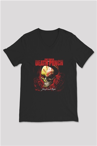 Five Finger Death Punch Siyah Unisex V Yaka Tişört T-Shirt