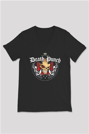 Five Finger Death Punch Siyah Unisex V Yaka Tişört T-Shirt