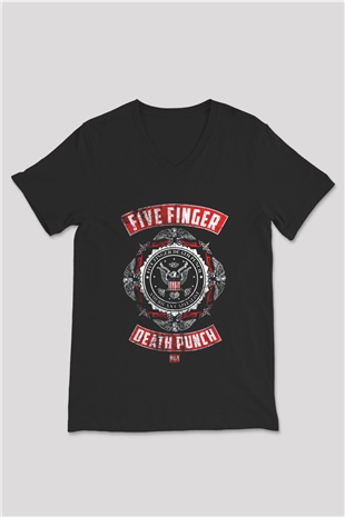 Five Finger Death Punch Siyah Unisex V Yaka Tişört T-Shirt