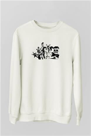 Five Nights At Freddy Baskılı Beyaz Unisex Sweatshirt