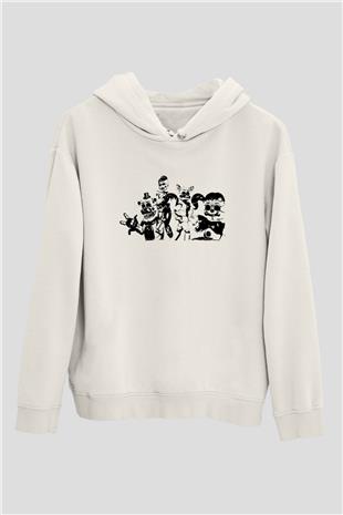 Five Nights At Freddy Baskılı Beyaz Unisex Kapüşonlu Sweatshirt
