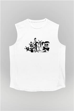 Five Nights At Freddy Baskılı Beyaz Unisex Kolsuz Tişört - Tshirt
