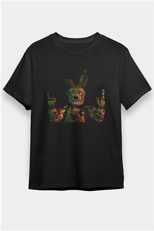 Five Nights At Freddy Baskılı Unisex Siyah Tişört - Tshirt