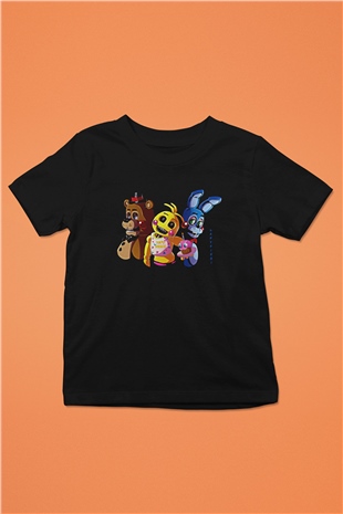 Five Nights At Freddy Baskılı Unisex Siyah Çocuk Tişört - Tshirt