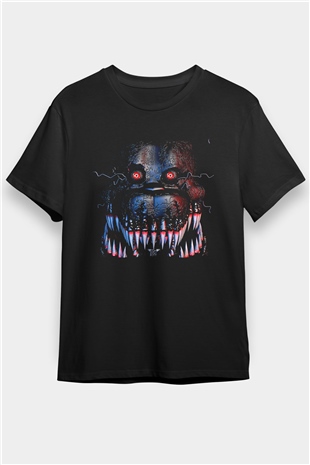 Five Nights At Freddy Baskılı Unisex Siyah Tişört - Tshirt