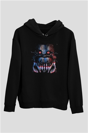 Five Nights At Freddy Baskılı Unisex Siyah Kapüşonlu Sweatshirt