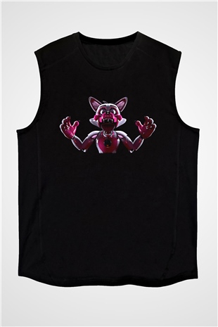 Five Nights At Freddy Baskılı Unisex Siyah Kolsuz Tişört - Tshirt