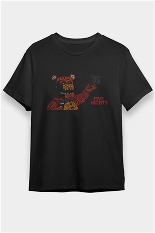 Five Nights At Freddy Baskılı Unisex Siyah Tişört - Tshirt
