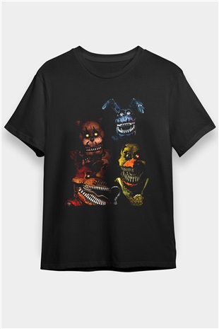 Five Nights At Freddy Baskılı Unisex Siyah Tişört - Tshirt