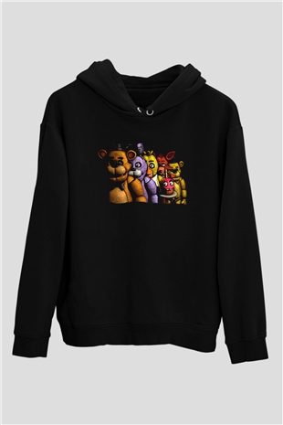 Five Nights At Freddy Baskılı Unisex Siyah Kapüşonlu Sweatshirt