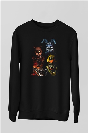 Five Nights At Freddy Baskılı Unisex Siyah Sweatshirt