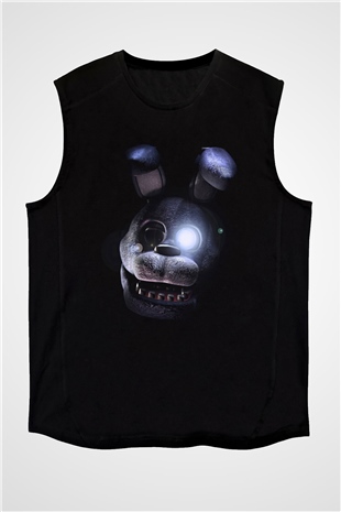 Five Nights At Freddy Baskılı Unisex Siyah Kolsuz Tişört - Tshirt