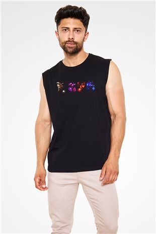 Five Nights At Freddy Baskılı Unisex Siyah Kolsuz Tişört - Tshirt