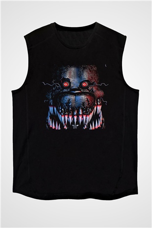 Five Nights At Freddy Baskılı Unisex Siyah Kolsuz Tişört - Tshirt