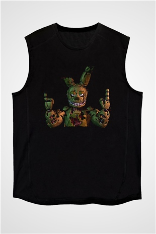 Five Nights At Freddy Baskılı Unisex Siyah Kolsuz Tişört - Tshirt