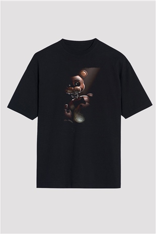 Five Nights At Freddy Baskılı Unisex Siyah Oversize Tişört - Tshirt